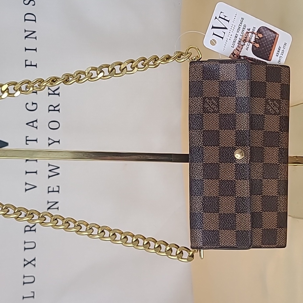 LOUIS VUITTON 2001 VINTAGE DAMIER EBENE PORTEFEUILLE SARAH WALLET 2 CARD HOLDER